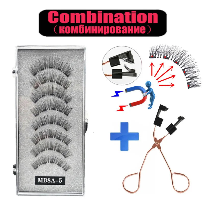 2 Pairs 5 Magnet Magnetic False Eyelashes 3D Natural magnetic Lashes Handmade Mink Eye Lashes faux cils magnetique