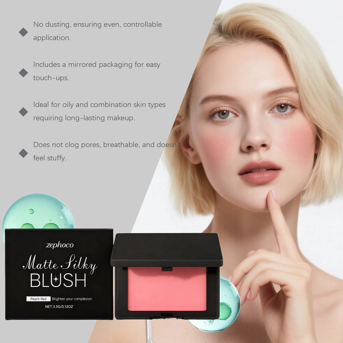 Matte Blush Powder Monochrome Palette Natural Flush Soften Silky Peach Color Face Contour Long Lasting Waterproof Cheek Makeup