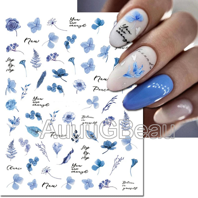 3d Nail Art Decals Geometric Lines Daisy Sunflowers Letters Adhesive Sliders Nail Stickers Decoration For Manicure