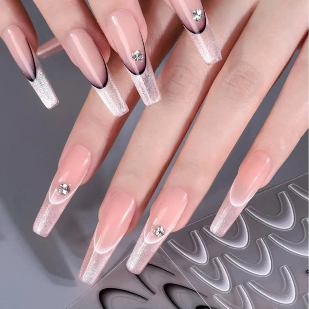 2 Sheets French Gradient Line Nail Art Stickers 3D Self Adhesive White Black Household Salon Manicure Supply