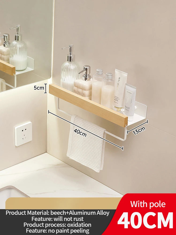 Wood Aluminum Waterproof for Bathroom Shelf Shelves Shampoo Makeup Storage Holder Accessories Kitchen Sorage Bath Accessories