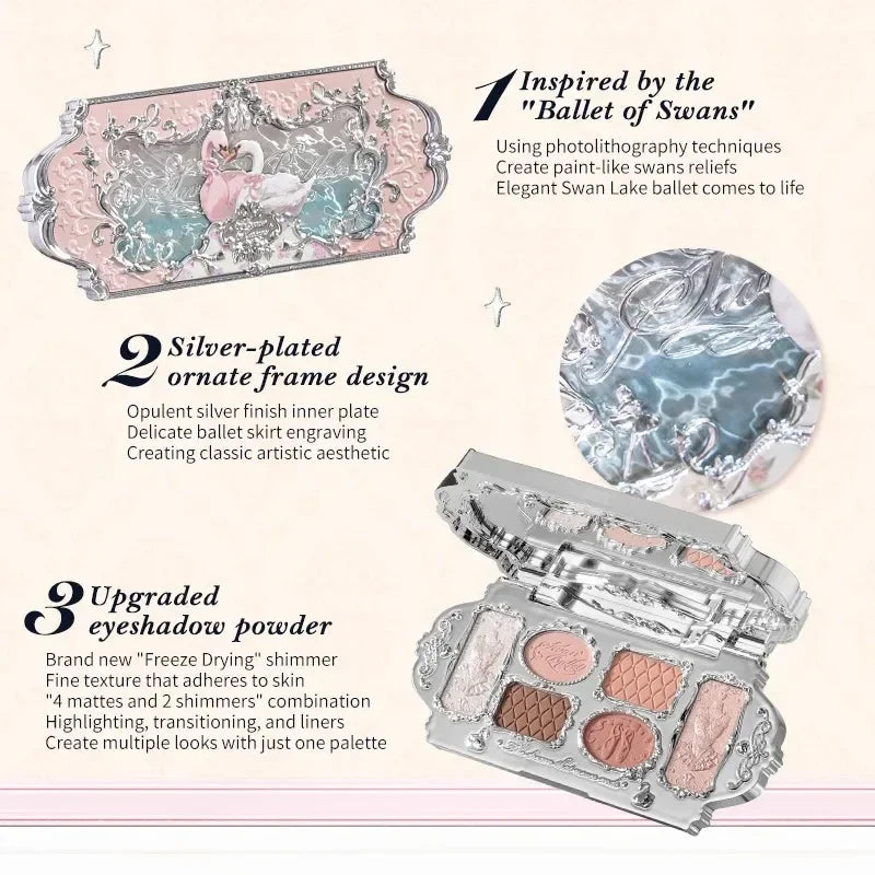 Makeup Flower Knows Set Swan Ballet Series Six Color Eyeshadow Palette Embossed Blusher Shine Lipstick Kit With Bag All In