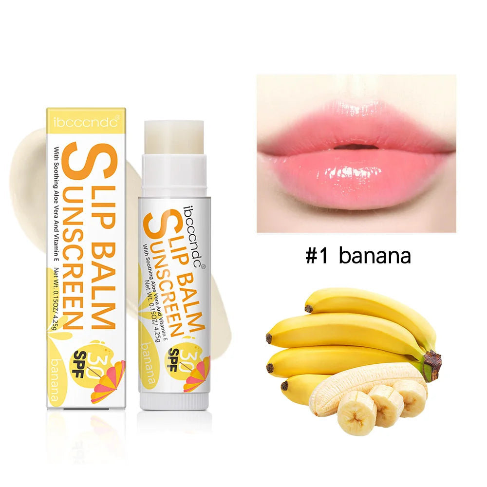 1 Piece Sunscreen Lip Balm SPF 30 UVA Protection Lips Moisturizer Watermelon Coconut Banana Flavor Colorless Lipstick Sun Care