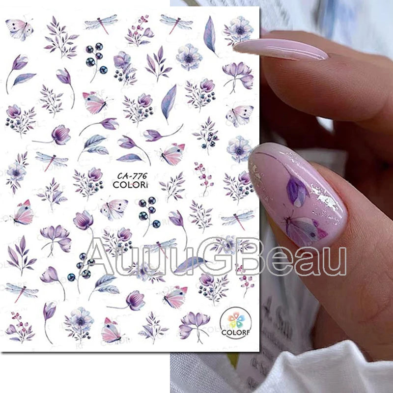 3d Nail Art Decals Geometric Lines Daisy Sunflowers Letters Adhesive Sliders Nail Stickers Decoration For Manicure
