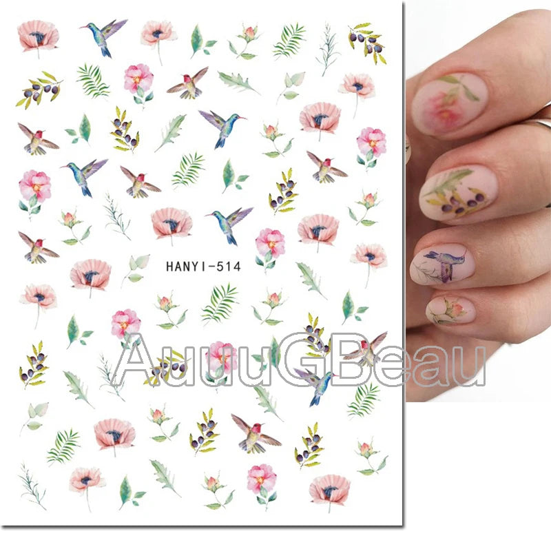 3d Nail Art Decals Geometric Lines Daisy Sunflowers Letters Adhesive Sliders Nail Stickers Decoration For Manicure