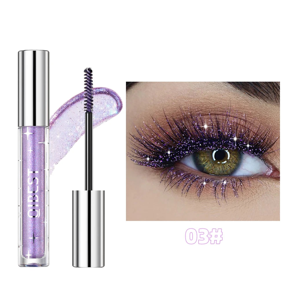 QIBEST Silver Diamond Glitter Mascara Lasting Makeup 3D Volume Eyelashes Shimmer Curling Gold Purple Mascara Eyelash Cosmetics