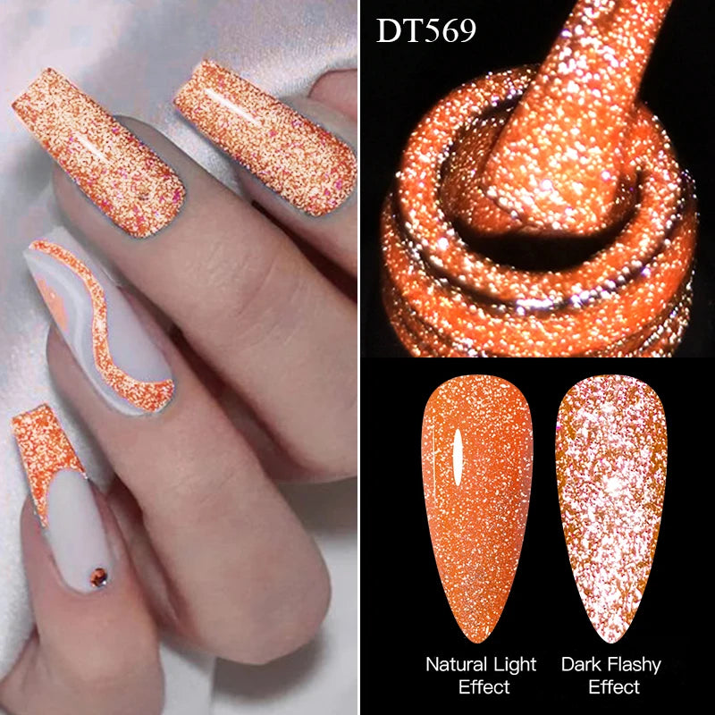 MEET ACROSS 7ml Reflective Glitter Gel Nail Polish Pink Green Purple Sparkling Soak Off UV Gel Polish for Manicure DIY Nail Art