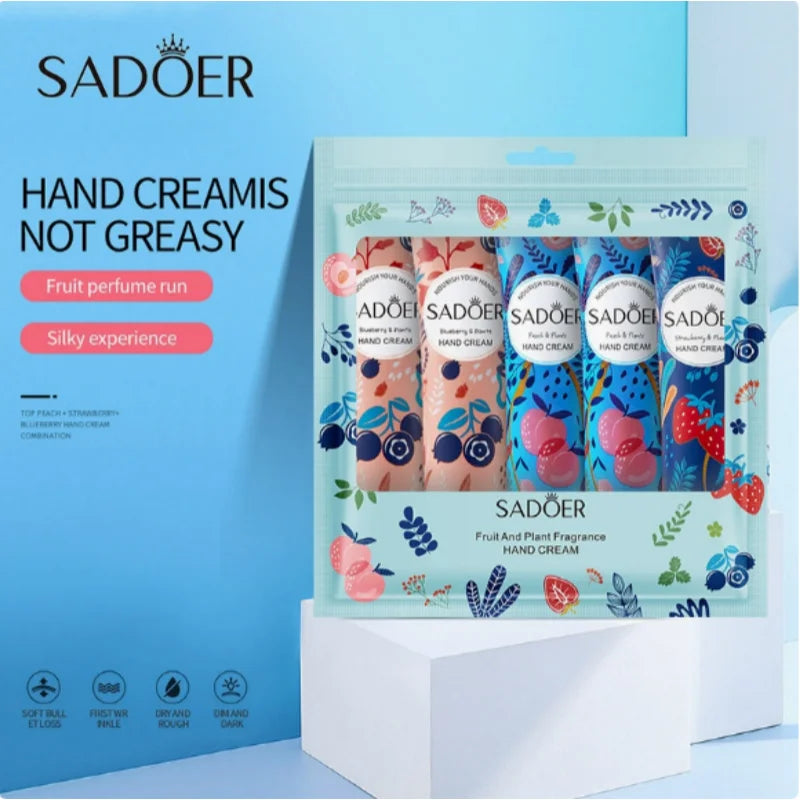 5Pcs/Pack Fruit Plant Fragrance Hand Cream Sets Moisturizing Lasting Repair Anti Dry Hand Lotion Sets Hands Skin Care Products