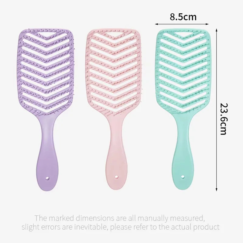 1PCS V-Shape Detangling Hair Brush with Hollow Nylon Bristles Wide Teeth Portable Soft Anti-Static Styling Tool for Curly Hair