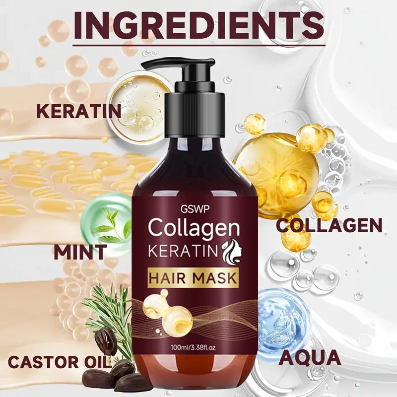 GSWP 7-in-1 Collagen Hair Mask: Lightweight & Residue-Free, Suitable for All Hair Types, an Excellent Gift Choice. 100ml