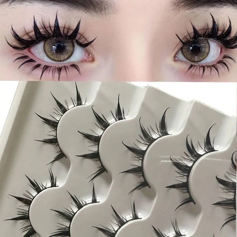 5 Pairs Manga Lashes Natural Look Wispy False Eyelashes Fluffy 3D Volume Spiky Anime Fake Eyelashes for Cosplay Daily Makeup