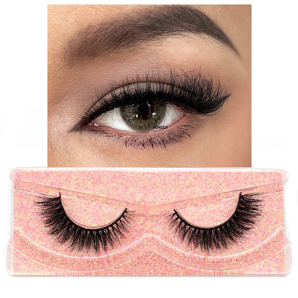 FOXESJI Makeup Eyelashes 3D Mink Lashes Natural Long Lasting Wispy Soft Eyelash Extension Fluffy Eye Lashes Mink False Eyelashes