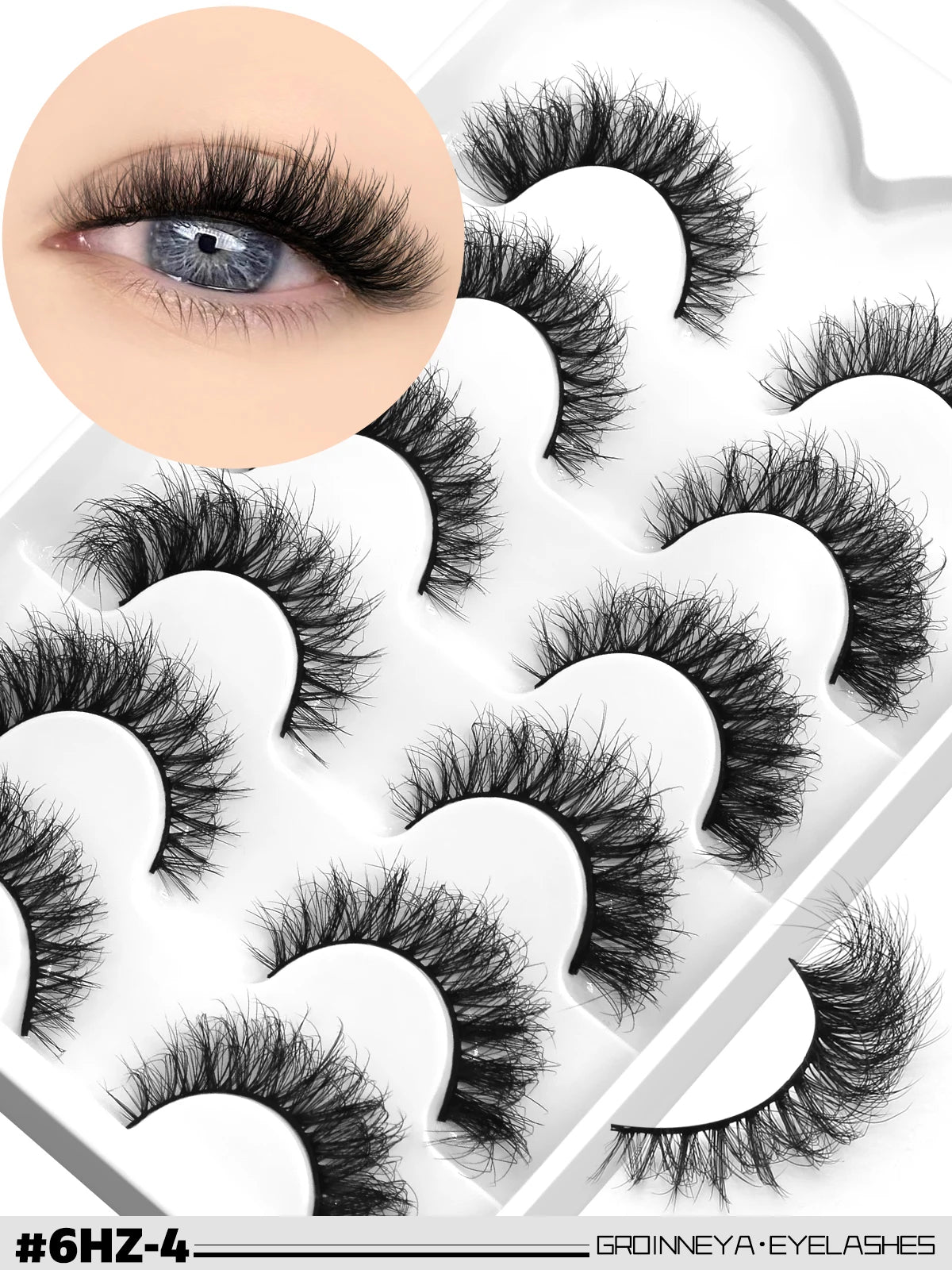 GROINNEYA False Eyelashes 3D Mink Lashes Cat Eyelashes Fluffy Wispy Volume Lashes Fake EyeLashes Natural Lashes Strips Makeup