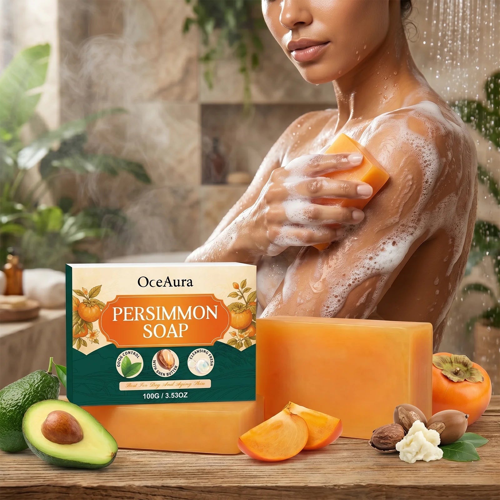 Gentle Cleaning Persimmon Soap Moisturizing Without Greasiness Nourishing Shea Butter Body Care Deep Hydration Lock Skin Care