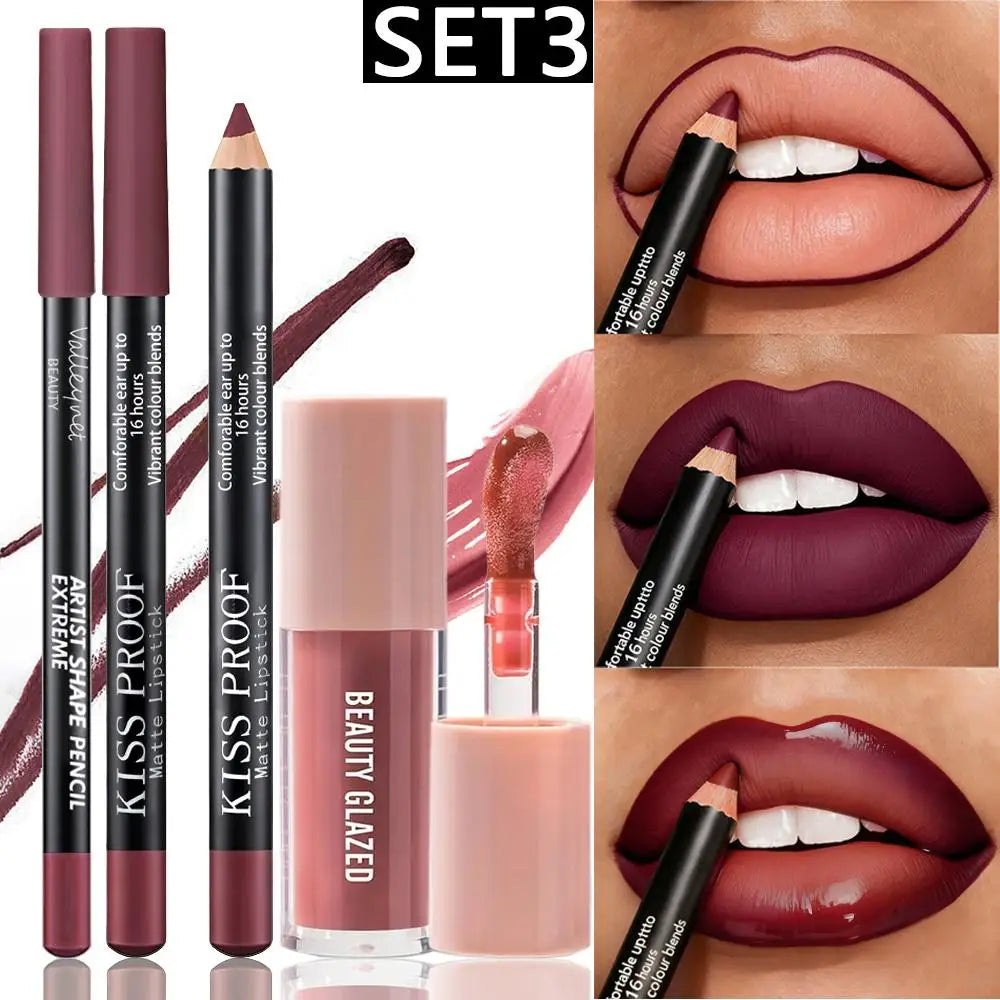 3pcs Lip Makeup Set,Matte Lip Liner+lipstick+Moisturizing Ip Oil,Defines Lips, Long-lasting Color, Waterproof and Sweatproof.