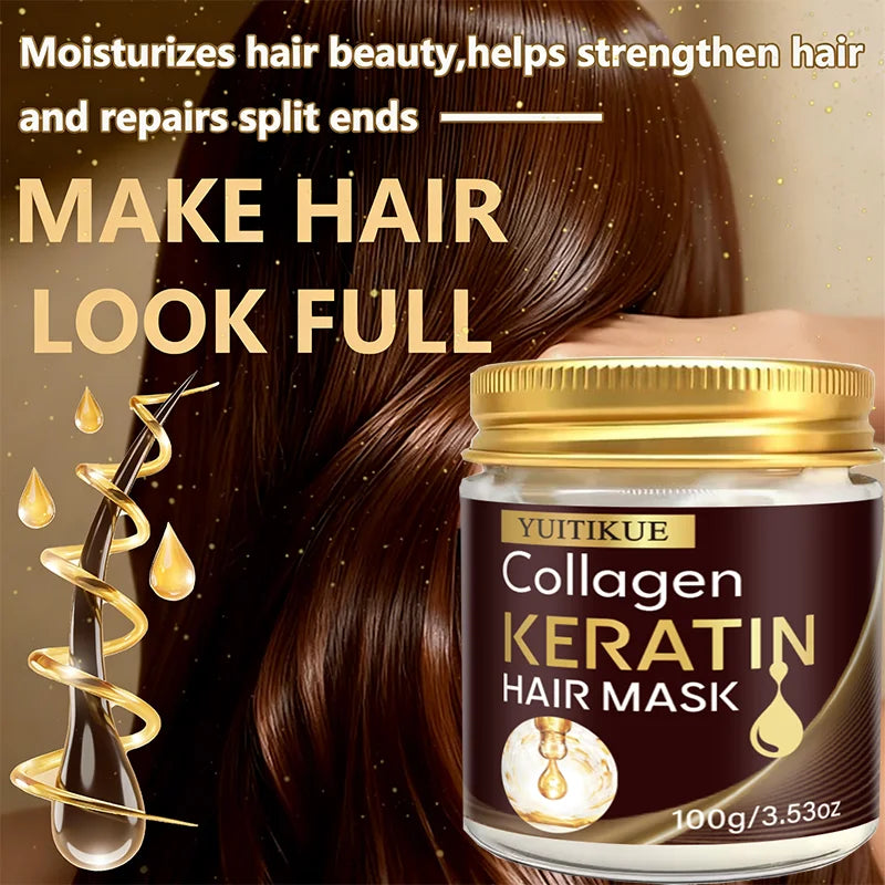 YUITIKUE100g Collagen Keratin Hair Mask, Deep Repair & Nourishing Care for Dry Damaged Hair, Smoothing & Frizz Control Treatment