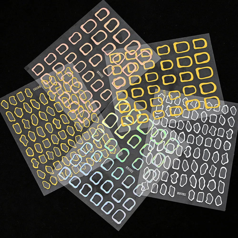 2pcs 3D Bronzing Gold Geometric Frames Nail Stickers Irregular Metallic Hollow Frame Nails Decals Square Geometric Nail Supplies