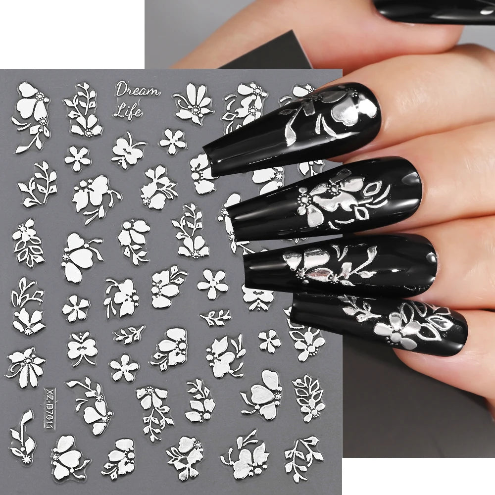 1pc Y2K-Inspired 3D Metallic Nail Stickers Geometric Marble & Bronzing Designs Nail Sliders Self-Adhesive Sparkling Manicure DIY