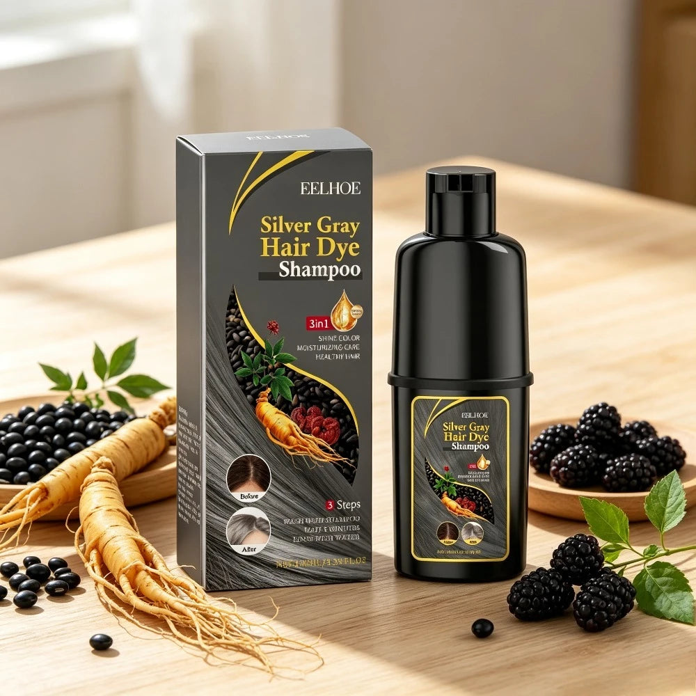 Silver Gray Hair Dye Shampoo 3 In 1 Herbal Hair Color Moisturizing Care Fast Cover White Grey Hair DIY Coloring Shampoo 100ml