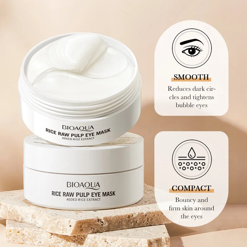 60pcs BIOAQUA White Rice Collagen Eye Mask Anti Dark Circles Whitening Anti-Aging Moisturizing Eye Patches Skin Care Gel Masks