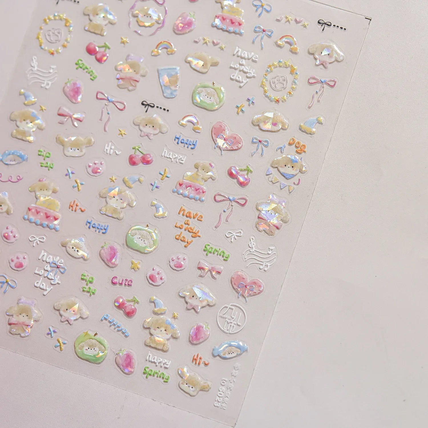 Colorful Balloon Cute Puppy Flower Cherry Bowknot Love Happy Dog Animal Self Adhesive Nail Art Sticker Decoration Manicure Decal
