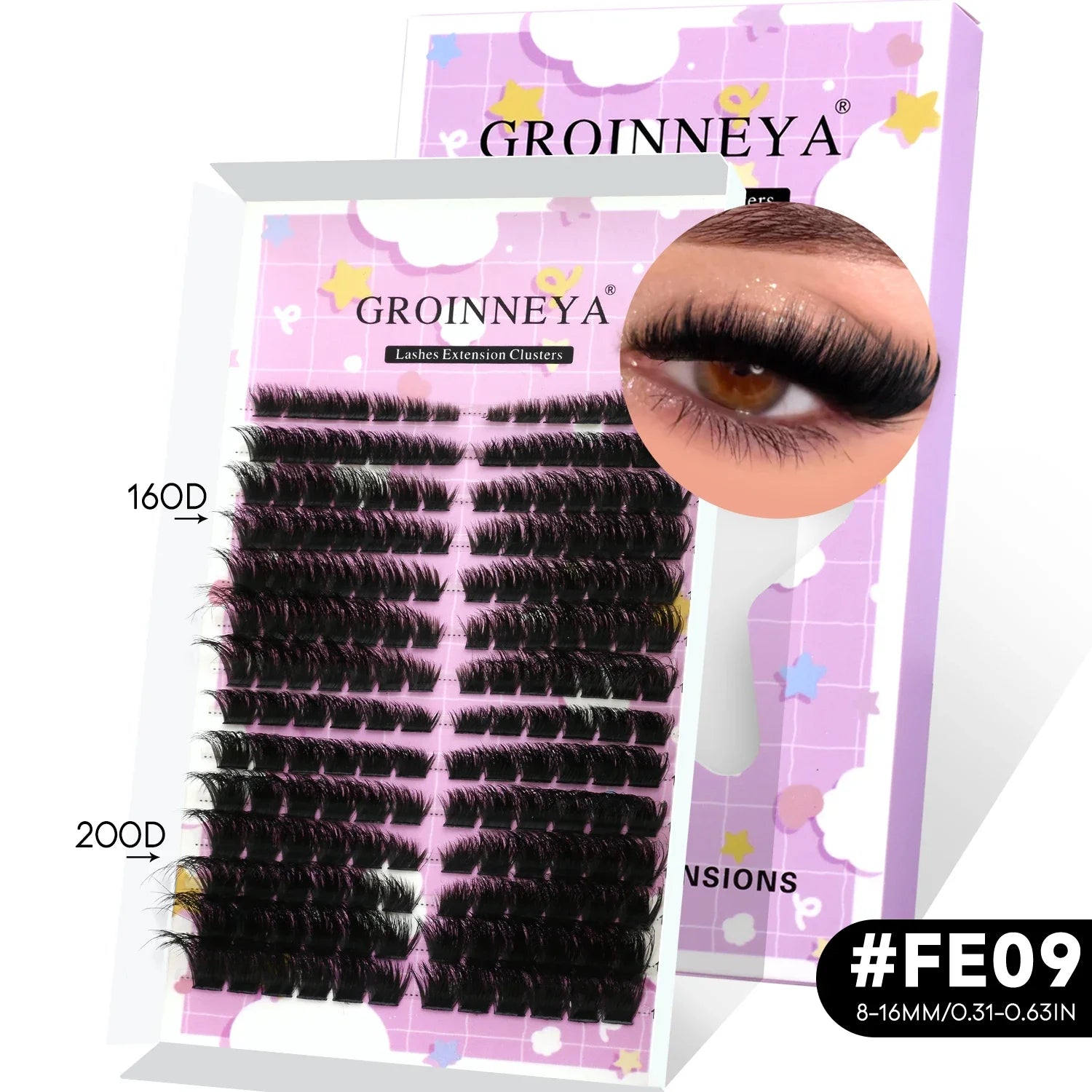 GROINNEYA Lash Clusters Kit Natural Cat Lashes Winged End Eye Elongated Eyelashes With Lash Bond & Seal Cluster Kit DIY at Home