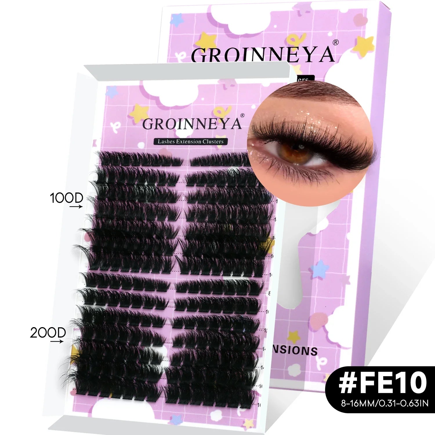GROINNEYA Lash Clusters Kit Natural Cat Lashes Winged End Eye Elongated Eyelashes With Lash Bond & Seal Cluster Kit DIY at Home