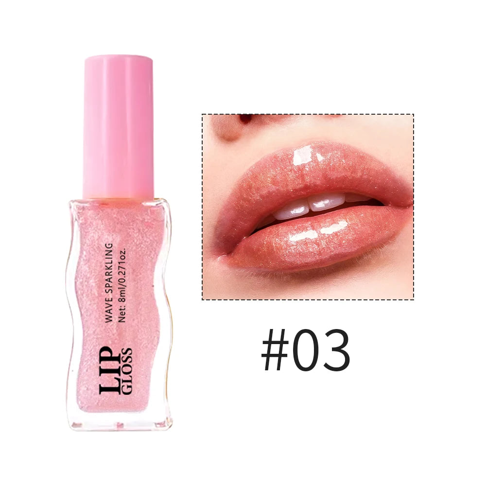 Wavy Bottle Lip Glaze,Shiny Glossy Finish with Moisturizing Plumping Formula,Easy Multi-Look and Waterproof Long Wear for Winter