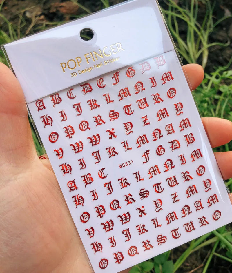 New Roman 26 English Alphabet Number 3D Self-adhesive Nail Art Decal Sticker Word Small Letter Nail Tattoos Decal Stickers