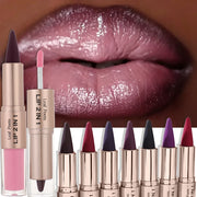 Pink Brown Tapered Lip Liner Contour Pencil Double Head Mirror Plumping Lip Glaze Crystal Lip Gloss Sexy Red Lips Tint Makeup
