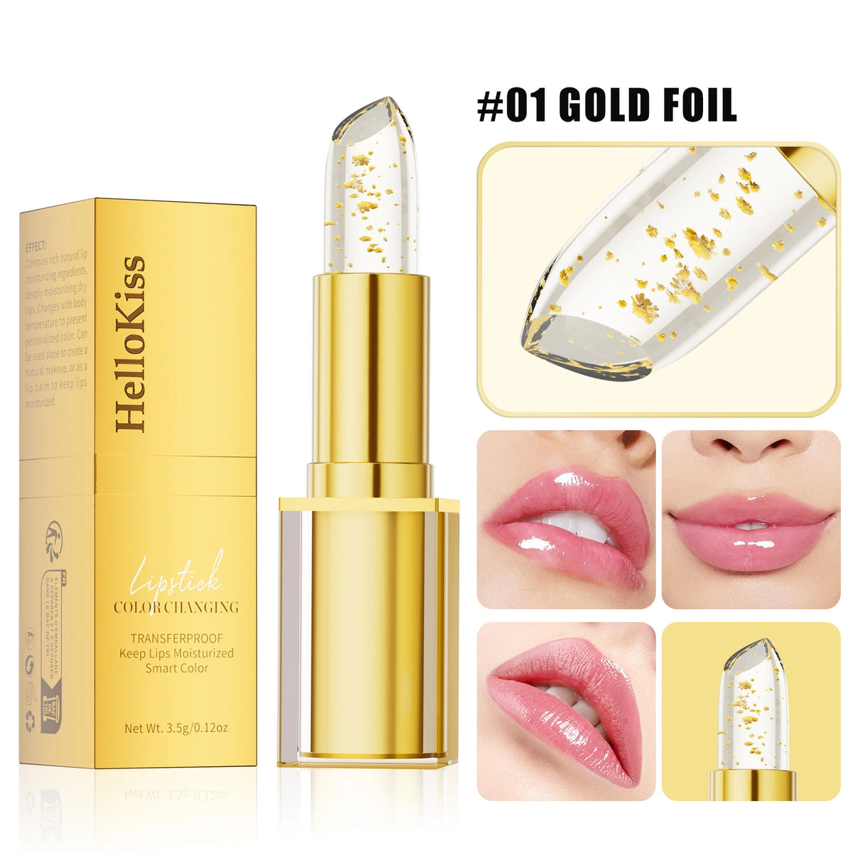 Color Changing Lipstick,Gold Crystal Ph Lipstick Color Changing,Long Lasting 24 Hours Moisturizing Glossy Shine Lip Gloss