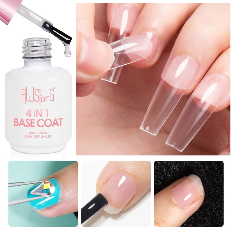 AWStorG15ml 2 IN 1 Crystal Top Coat Transparent Soak Off UV LED Nails Art Manicure Gel Nail Polish Varnishes Primer Function Gel