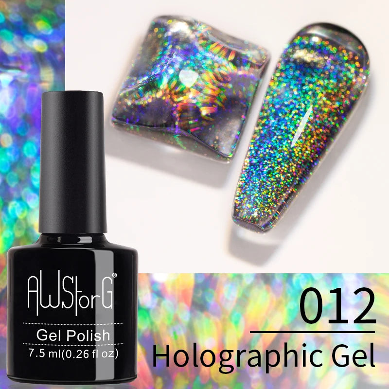 AWStorG Intense Rainbow Cat Eye Gel 5ml Holographic Laser Magnetic Nail Gel Soak Off UV LED Gel Polish Shiny Rainbow Manicur