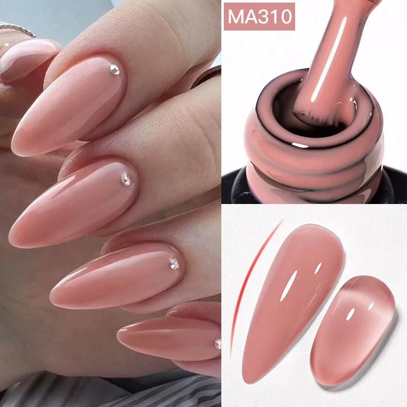MEET ACROSS 7ml Pink Glitter Rubber Base Nail Gel Polish Sparkling Gold Foil DIY Nail Art Painting Gel Long Lasting Varnish