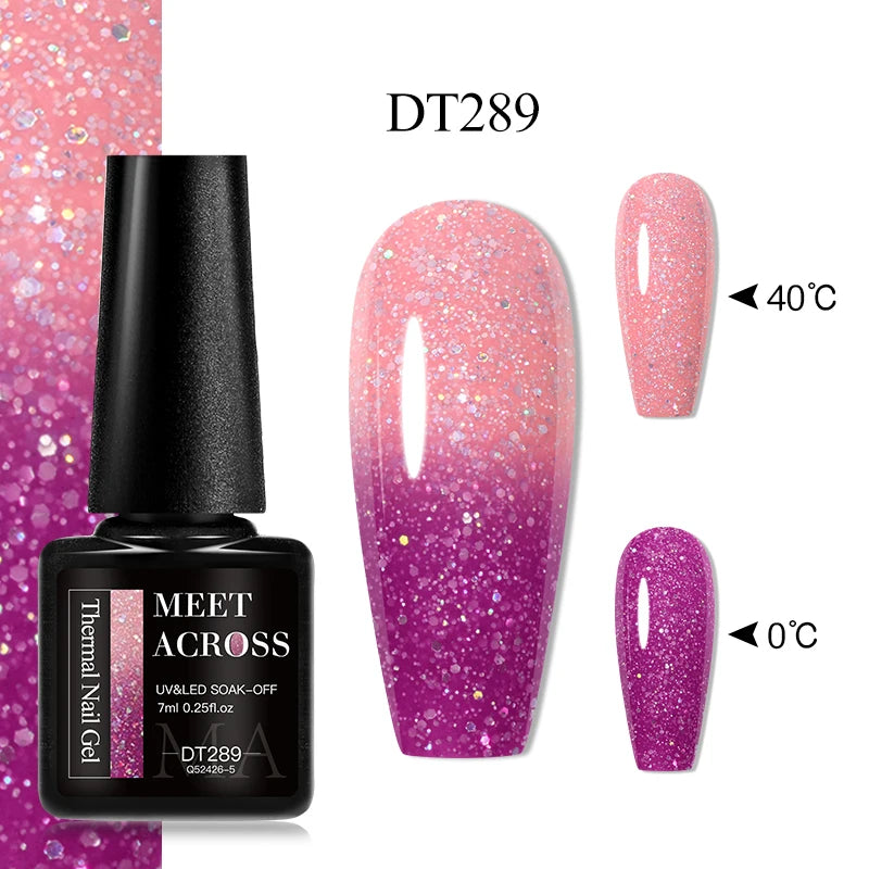 MEET ACROSS 7ml 36Colors Glitter Thermal Gel Nail Polish 3 Colors Changing Soak Off Gel Winter Semi Permanant Nail Art Varnish