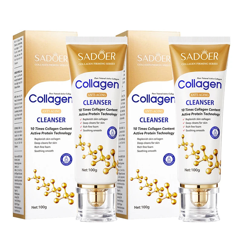 SADOER Collagen Facial Cleanser Moisturizing Anti-aging Anti Wrinkles Face Cleansing Face Wash Foam Cleanser Skin Care Products
