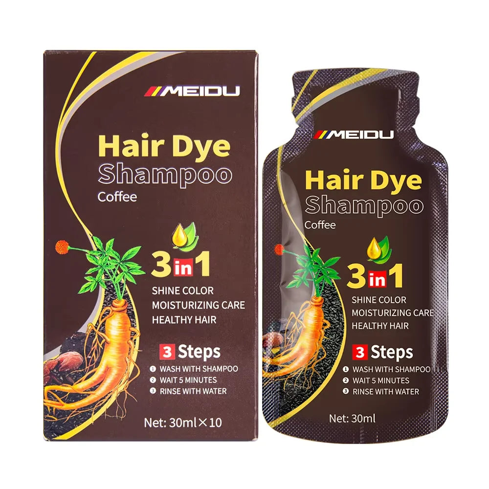 30mlx10pcs Natural Hair Dye Shampoo 3 IN 1 Quick Easy Covering White Grey Hair Cleaning Instant Coloring Nonirritating Hair Care