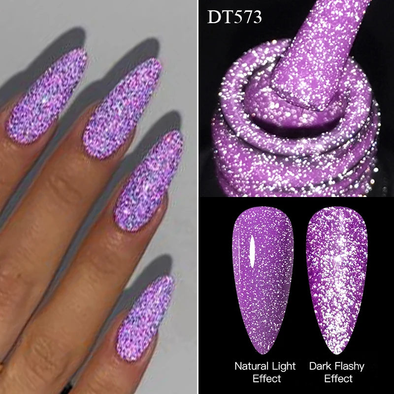 MEET ACROSS 7ml Reflective Glitter Gel Nail Polish Pink Green Purple Sparkling Soak Off UV Gel Polish for Manicure DIY Nail Art