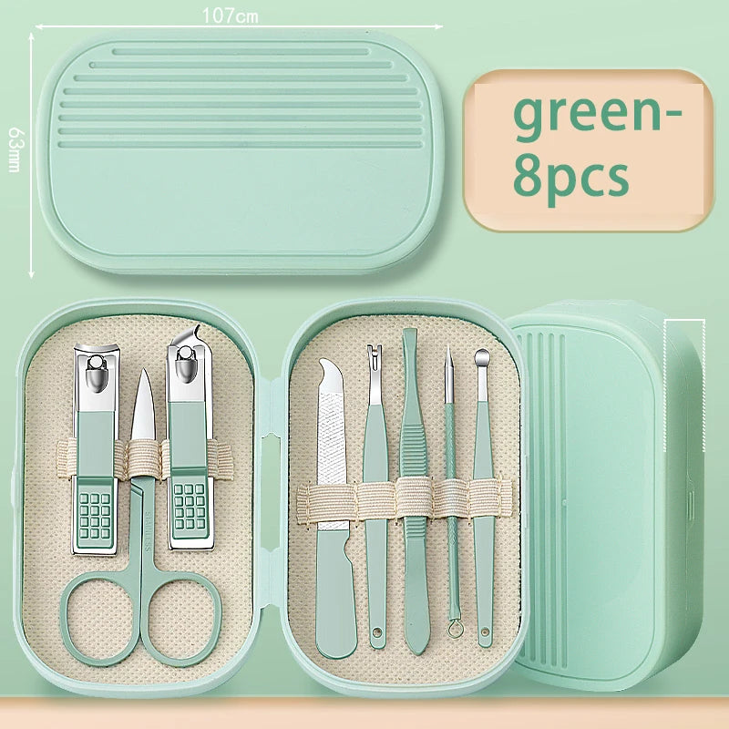 8/14 Piece Deluxe Manicure & Pedicure Set Pink And Blue Stainless Steel Nail Scissors, Clippers, Ear Digging Spoon for Men Women