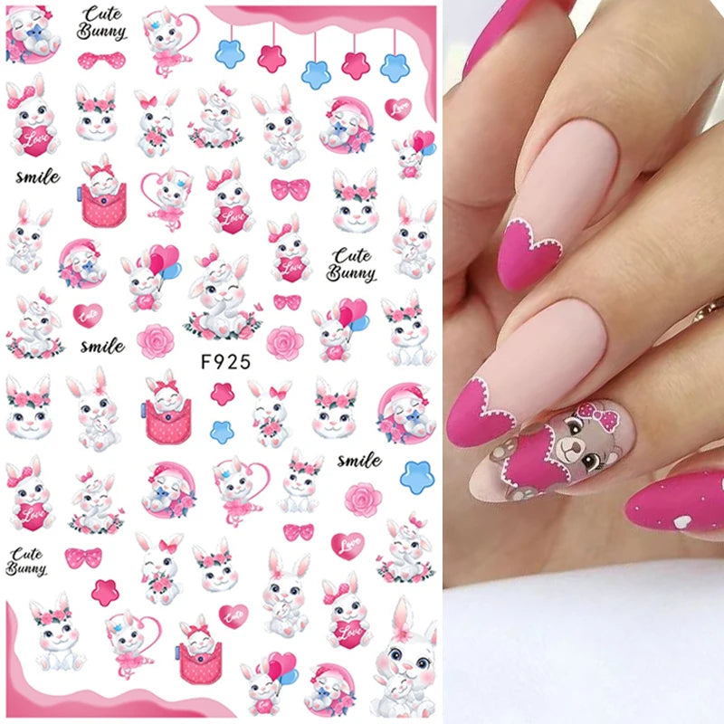 1PCS Black White Love Nail Stickers Letter Nail Design Flower Print Supplies Nail Art Decals Suitable For Women's Manicure