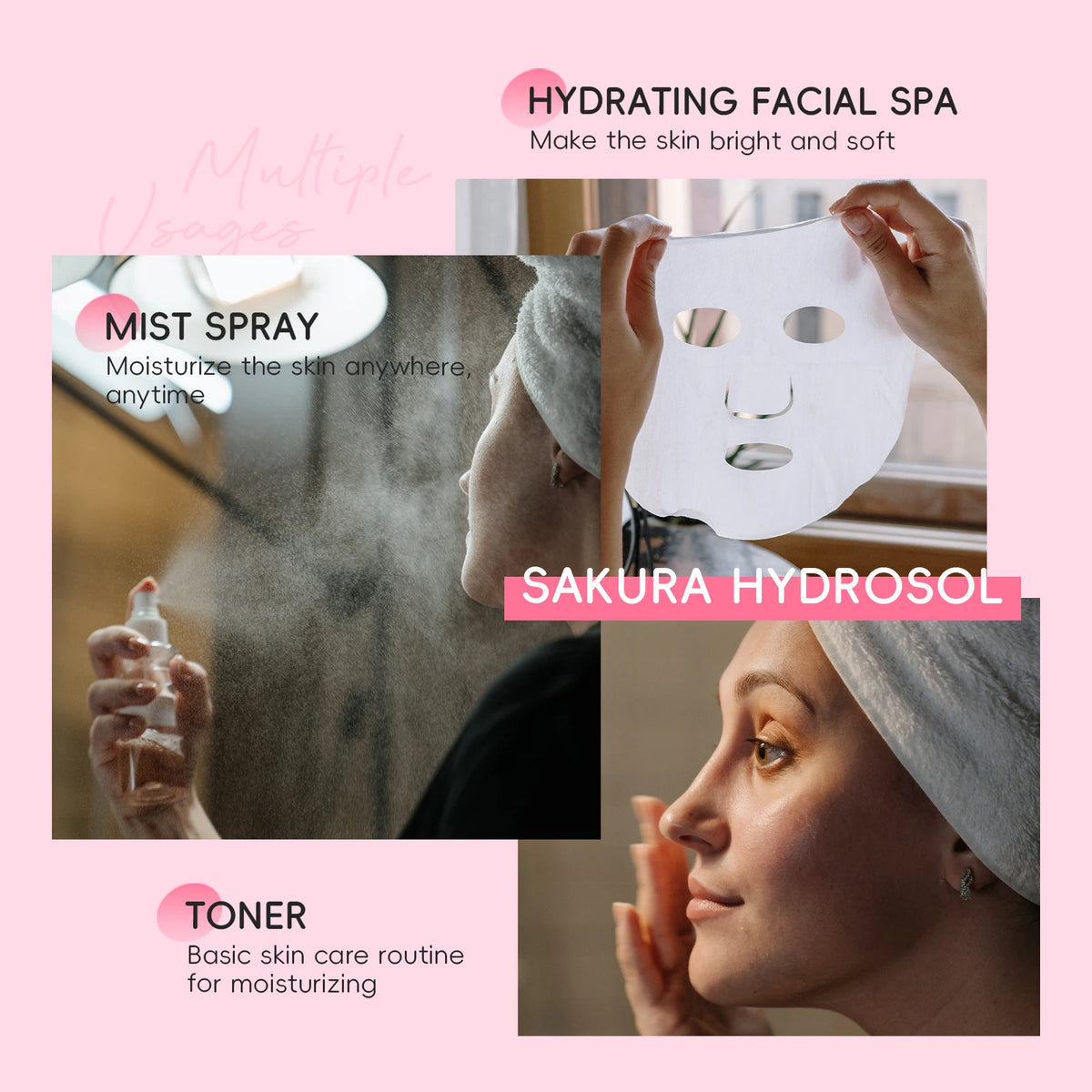 LAIKOU 100ml Sakura Hydrosol Preservative-Free Facial Toner Daily Hydration Softening for Face Skin Care
