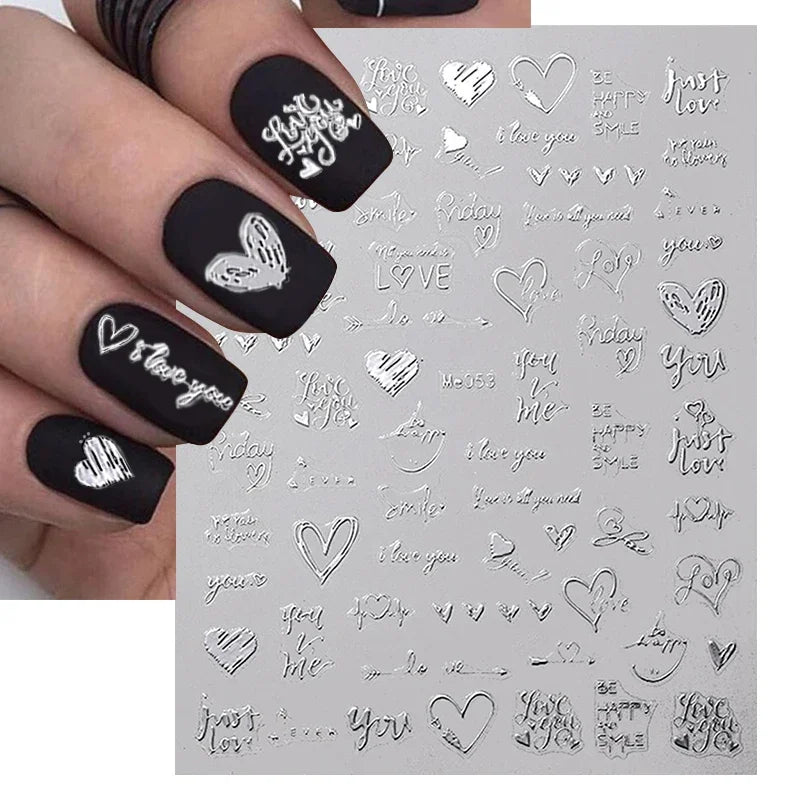 1PCS Laser Love Letter Nail Sticker Nail Art Decoration Flower Star supplies Decals Press On Nails Stickers Parts