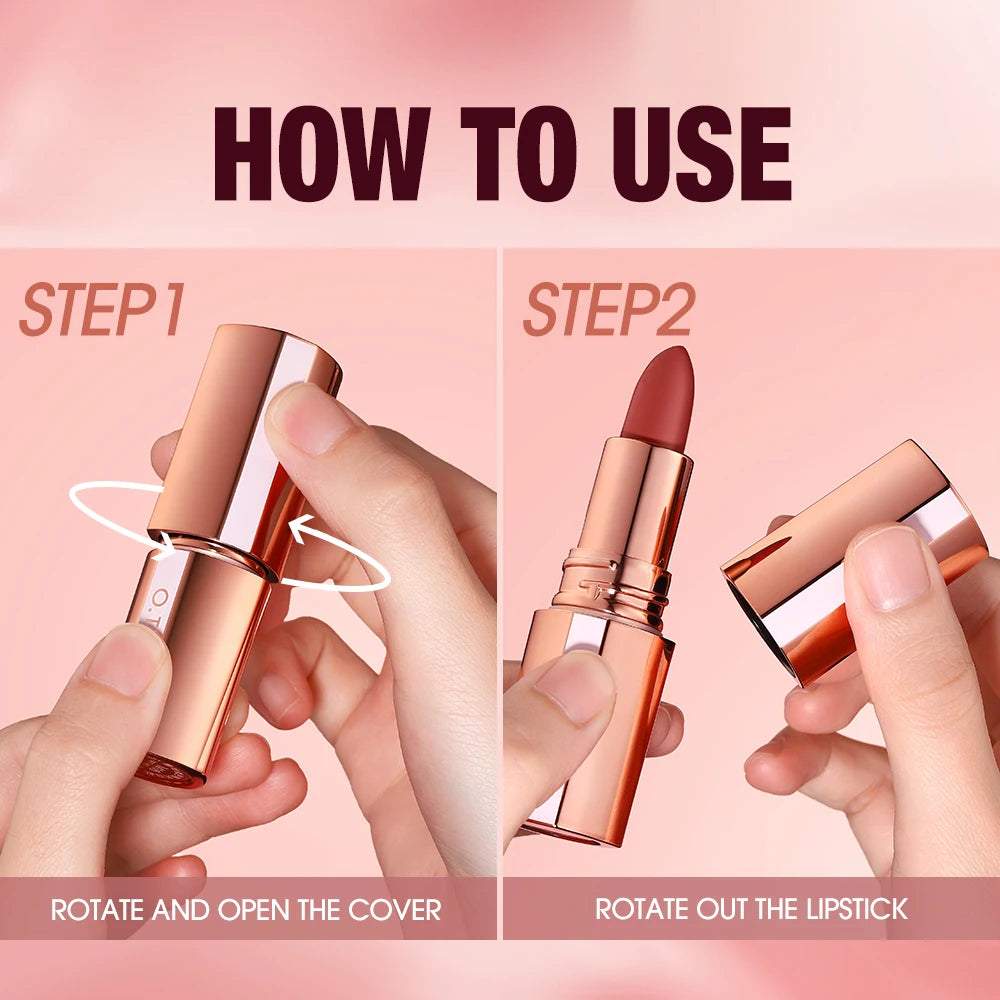 O.TWO.O Matte Lipstick Lip Tint 3 Colors Waterproof Long Lasting Non-stick Cup Sexy Highly Pigmented Velvet Lip Sticks Lip Stain