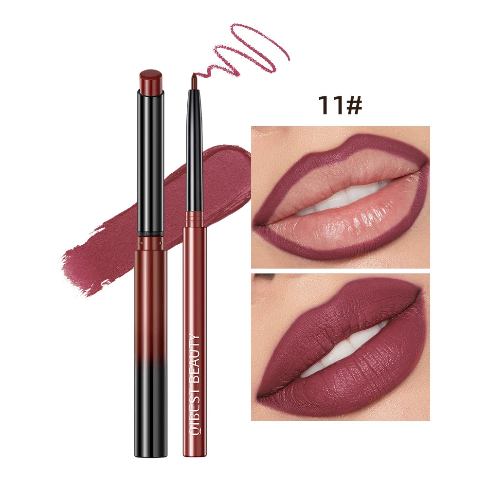 QIBEST 12 Colors Lip Makeup Nude Lipstick Pencil Waterproof Long Lasting Sexy Red Lip Stick Matte Lip Liner Pen Lipstick