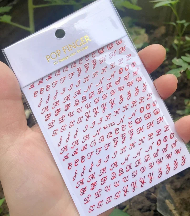 Numbers Decals Roman 26 English Alphabet 3D Self-adhesive Nail Art Decal Sticker Word Small Letter Nail Tattoos Decal Stickers