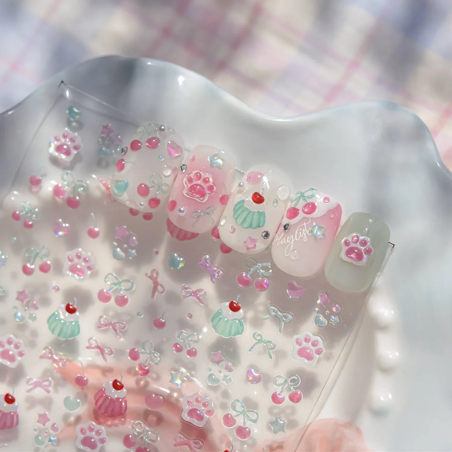 1Pcs Shiny 5D Jelly Cat Claw Cherry Bow Nail Decals Self Adhesive DIY Salon Manicure Decor Supply