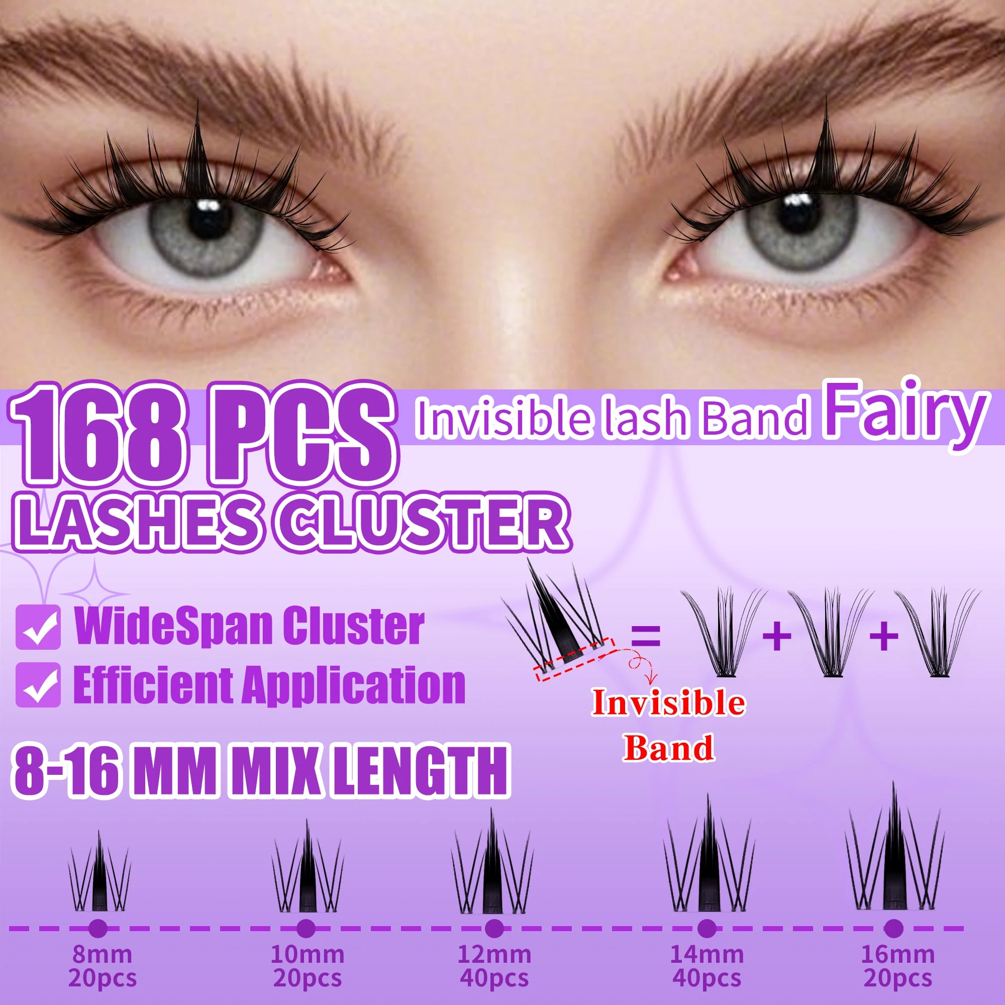Lakanaku Diy Eyelashes Manga Style Lashes Invisible Bond Lash Fairy Cluster Lash Comic Makeup Sets and Kits Wispy Cluster Fans