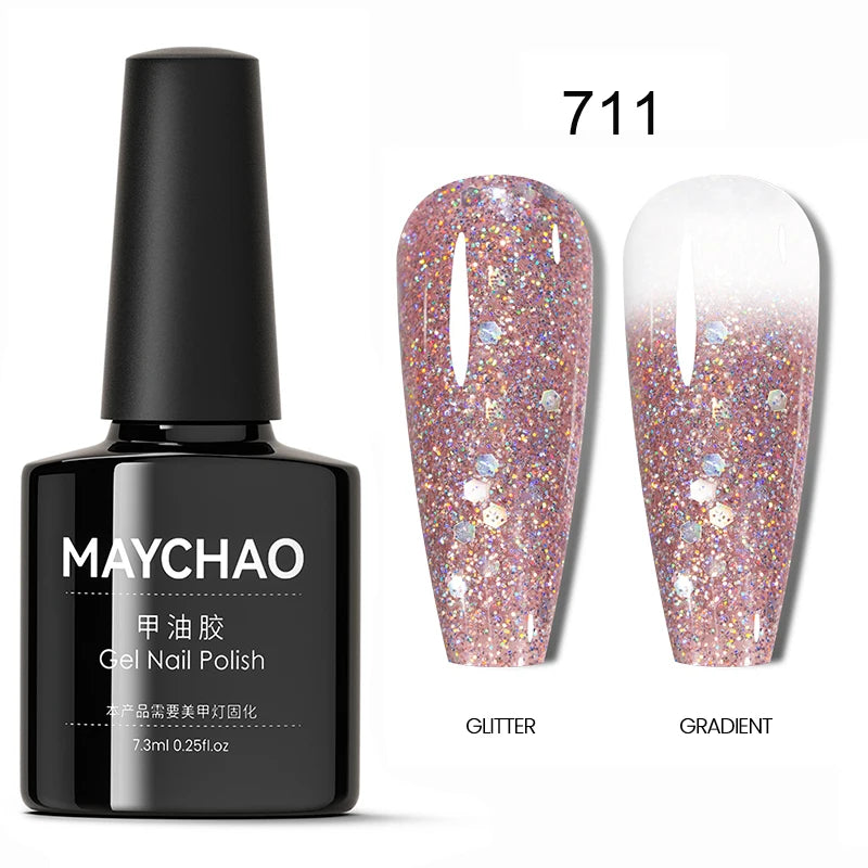 MAYCHAO Glitter Gel Nail Polish 7.3ml Semi-permanent Sequins Shiny Gel Base Top Coat Soak Off UV LED Varnish Nail Art Decoration
