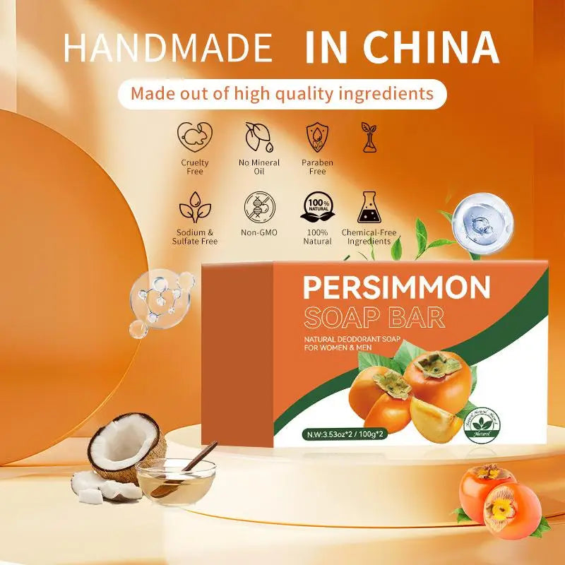Persimmon Soap Bar for Body Odor Removal, Handmade Persimmon Green Tea Soap for Face and Body Wash, Gentle Deodorant Bath Soap