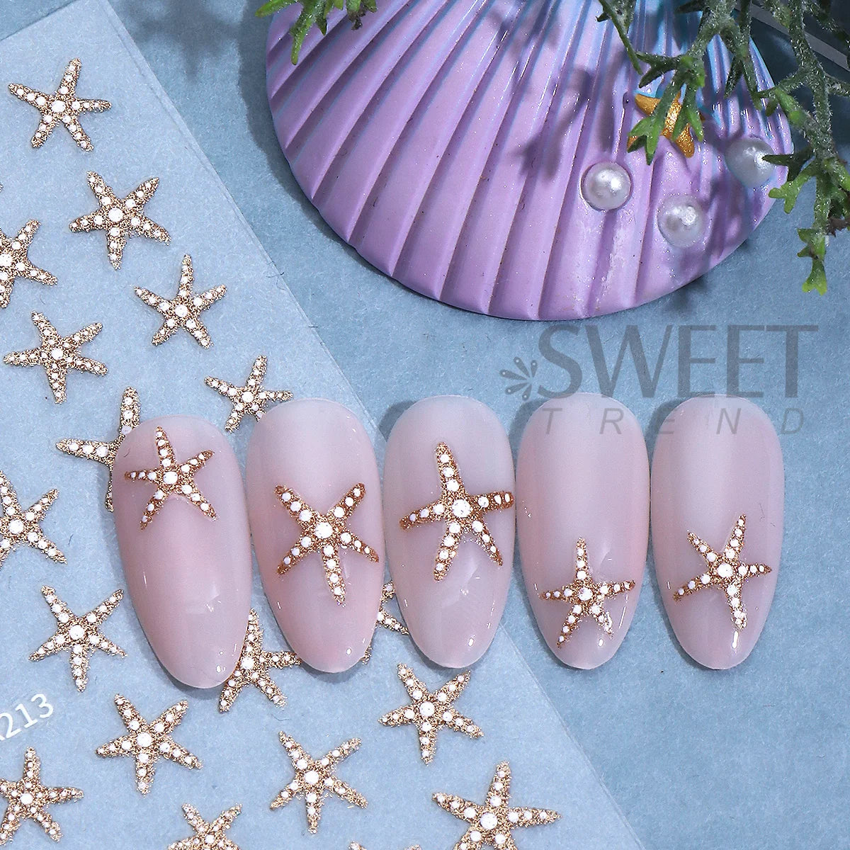 4pcs Bronzing Marine Life Nail Stickers Gold Silver Glitter Starfish Design Sliders Metal Sea Turtle Summer Decals Manicure Tips